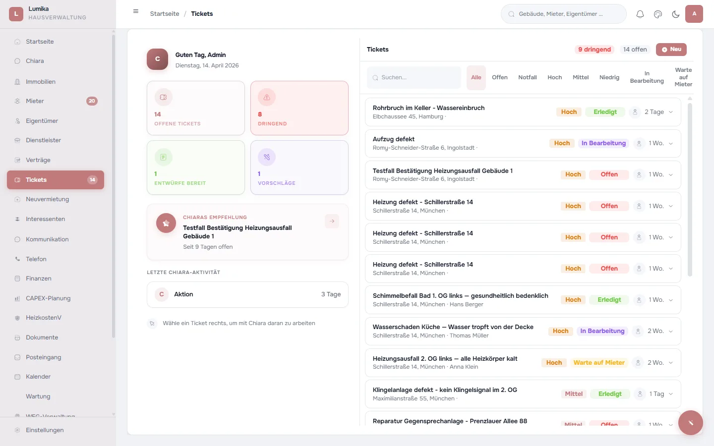 Lumika — Ticket-System mit Chiara-Empfehlung